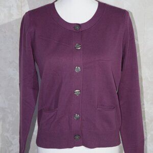 J. Jill Women's XS Deep Purple Crewneck Button-Up Cardigan w/ Pockets